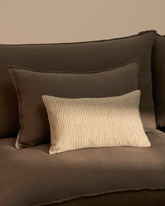 Oriade green striped linen cushion cover 30 x 50cm