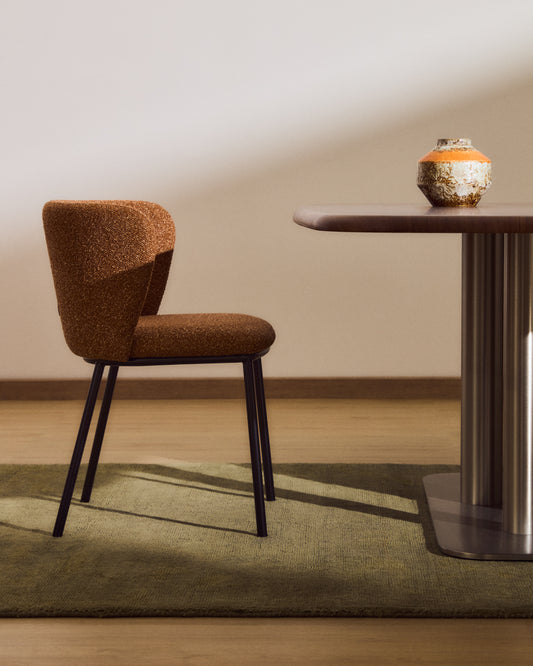 Ciselia terracotta thick chenille chair with black finish steel legs FSC Mix Credit