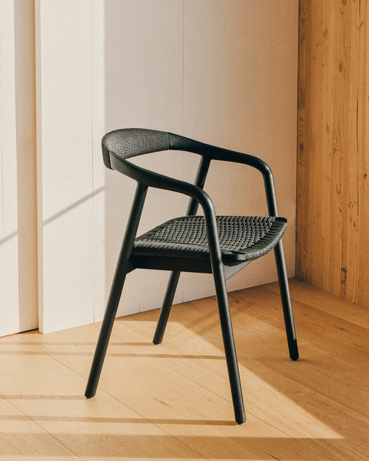Derile chair in solid oak wood with black finish and black paper rope cord FSC 100%