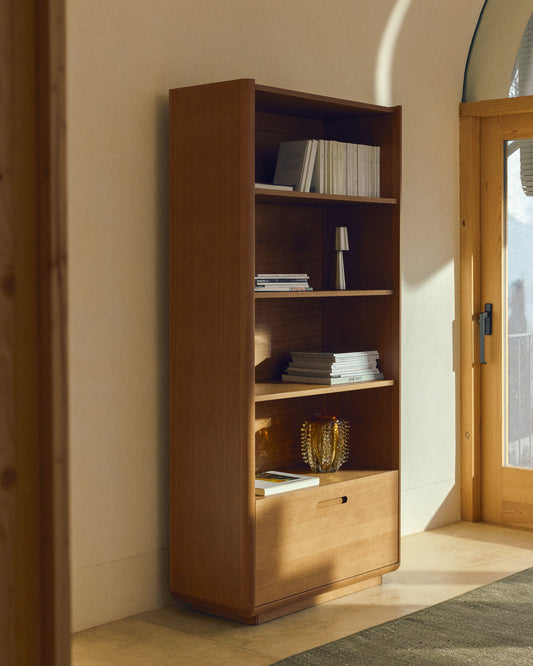 Arelida shelving unit made of oak veneer and solid oak wood with light brown finish 90 x 185cm