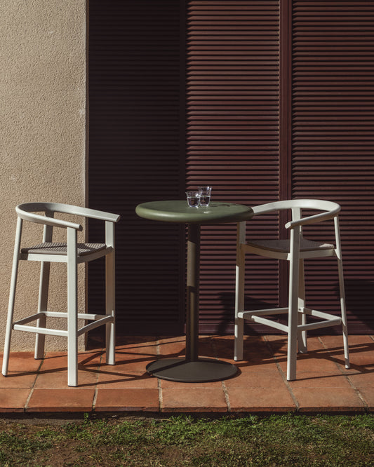 Esilda outdoor tall round table with green cement top Ø70cm and green steel base Ø55x96cm