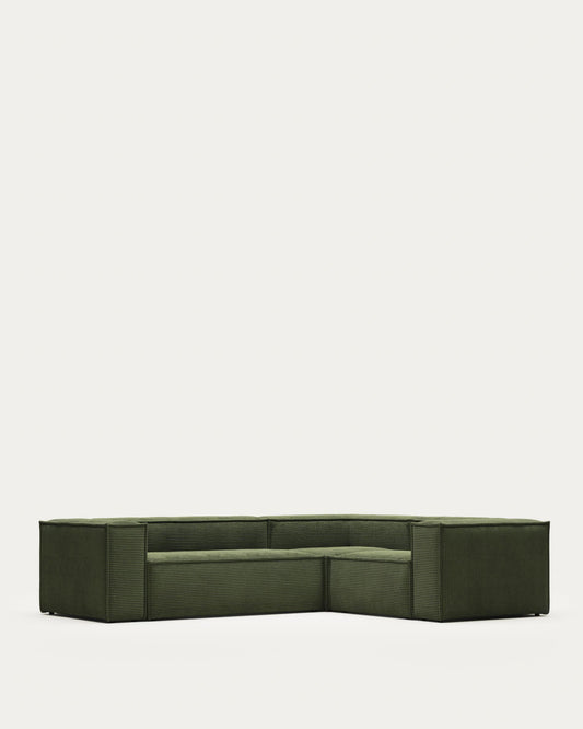 Blok green thick corduroy 3-seater corner sofa 290 x 230cm/230 x 290cm FSC Mix Credit
