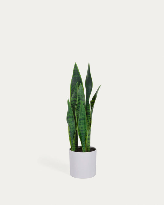 Artificial Sansevieria with white plantpot 55 cm