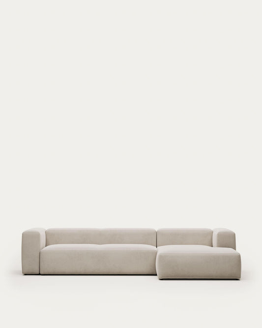 Blok 4-seater beige chenille right chaise longue sofa 330cm FSC Mix Credit