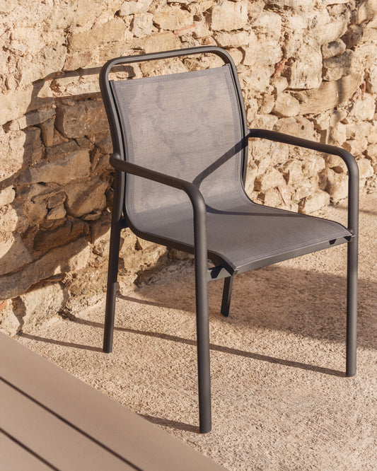 Luri stackable outdoor chair in graphite aluminium and grey texteline