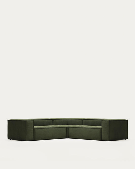 Blok green thick corduroy 4-seater corner sofa 290 x 290cm FSC Mix Credit