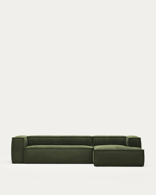 Blok 4-seater right chaise longue sofa in green thick corduroy 330cm FSC Mix Credit