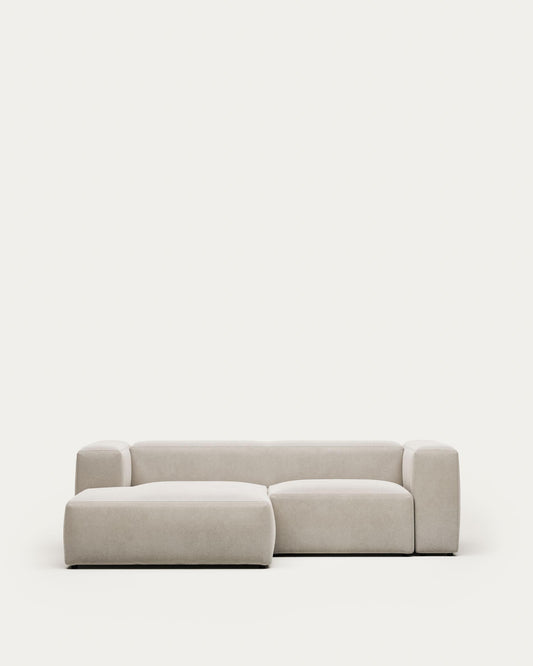 Blok 2-seater beige chenille left chaise longue sofa 240cm FSC Mix Credit