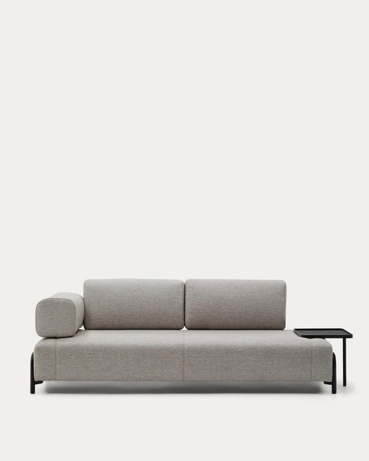 Compo 3 seater sofa with large tray in Beige-Grey, 252 cm