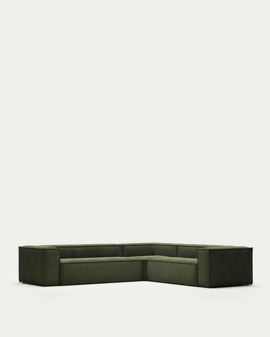Blok green thick corduroy 5-seater corner sofa 320 x 290cm/290 x 320cm FSC Mix Credit