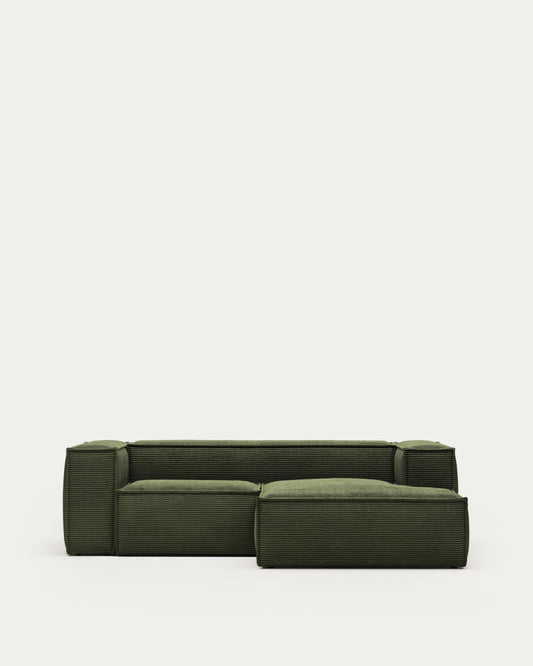 Blok 2-seater right chaise longue sofa in green thick corduroy 240cm FSC Mix Credit