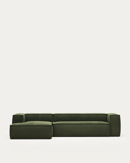 Blok 4-seater left chaise longue sofa in green thick corduroy 330cm FSC Mix Credit