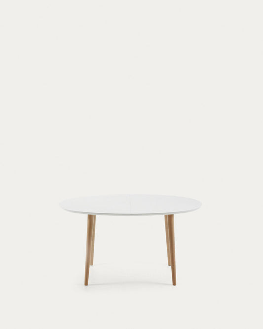Oqui oval extendable MDF table with white lacquer and solid beech legs 140(220)x90 cm
