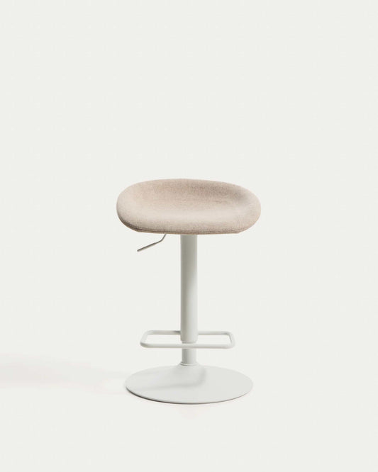 Danua stool in beige chenille and matte white steel 68-89 cm FSC 100%