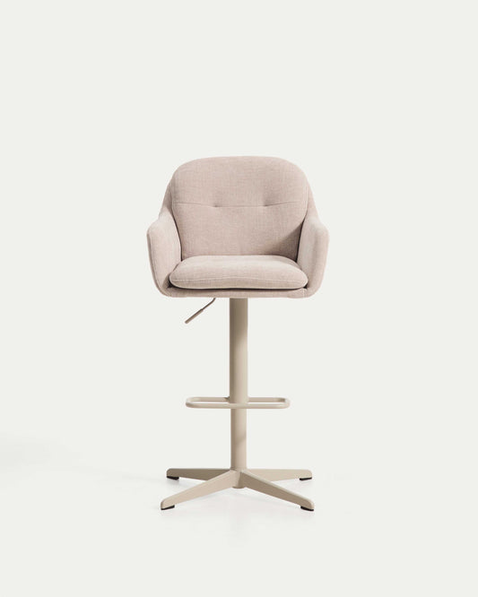 Lexa beige chenille swivel stool with beige-finish steel legs