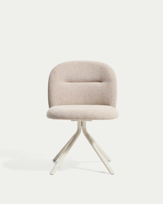 Arino beige chenille swivel chair with beige metal legs