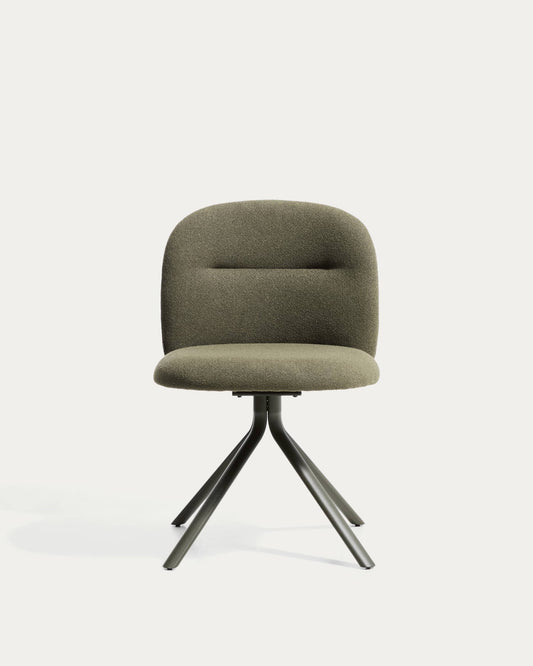 Arino green chenille swivel chair with green metal legs
