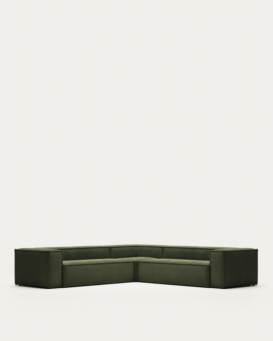 Blok green thick corduroy 6-seater corner sofa 320 x 320cm FSC Mix Credit
