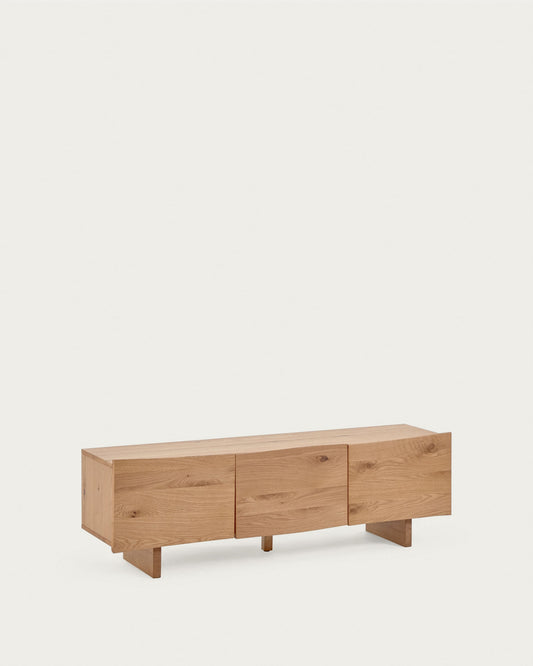 Rasha 4 door TV stand in oak veneer with natural finish, 160 x 45 cm