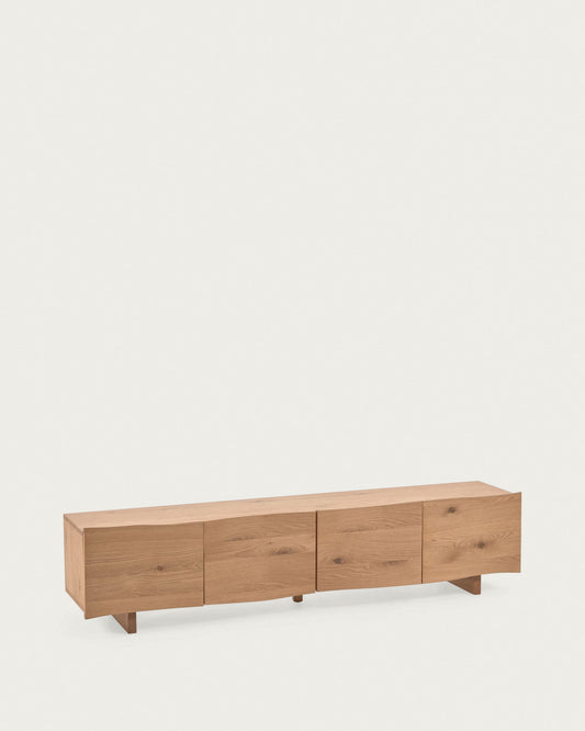 Rasha 4 door TV stand in oak veneer with natural finish, 200 x 45 cm