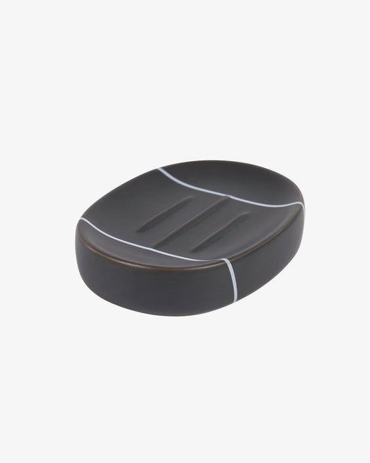 Cerisa black ceramic soap dish with white detail