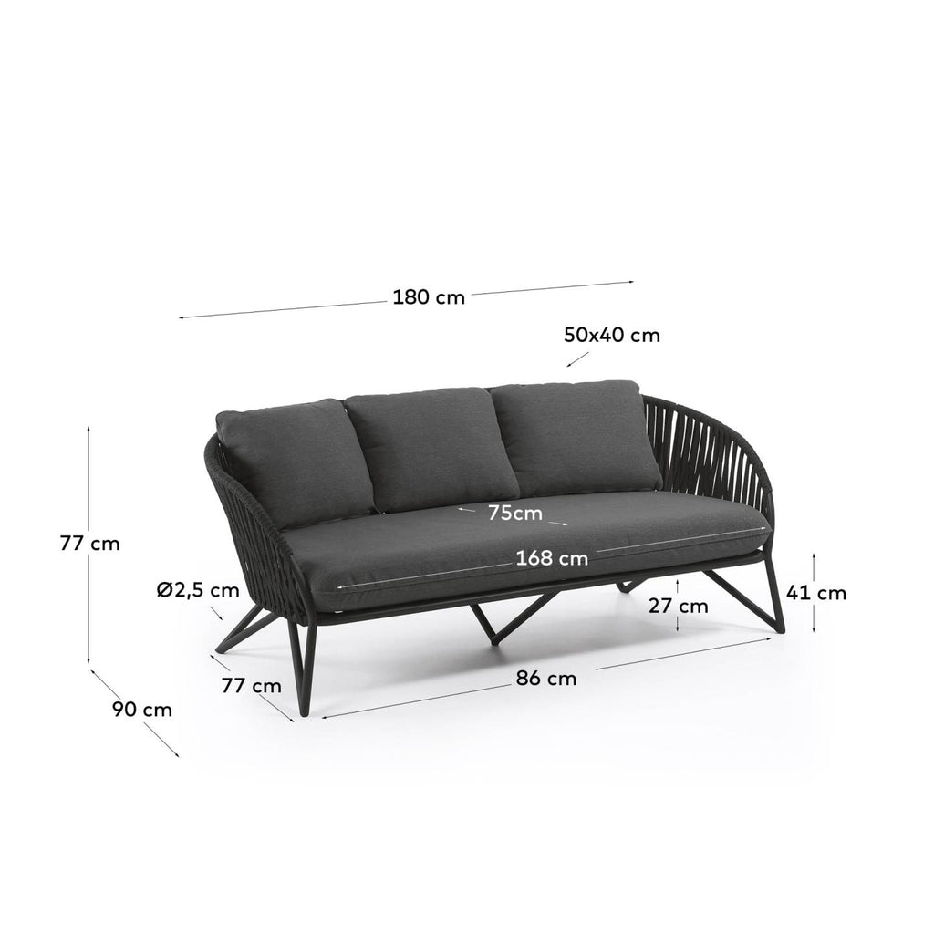 3 seater Branzie sofa in black cord, 180 cm