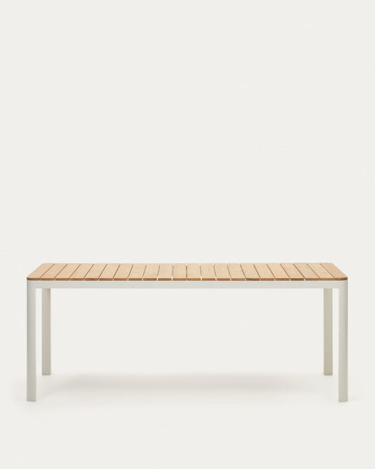 Bona aluminium and solid teak table, 100% outdoor suitable with white finish, 200 x 100 cm