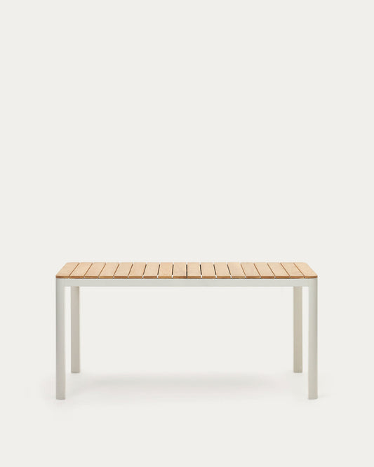 Bona aluminium and solid teak table, 100% outdoor suitable with white finish, 160 x 90 cm