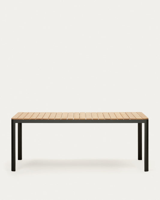 Bona aluminium and solid teak table, 100% outdoor suitable with black finish, 200 x 100 cm