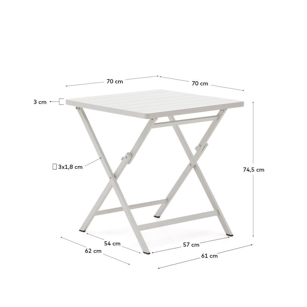 Folding outdoor table Torreta made of aluminum with light grey finish 70 x 70 cm