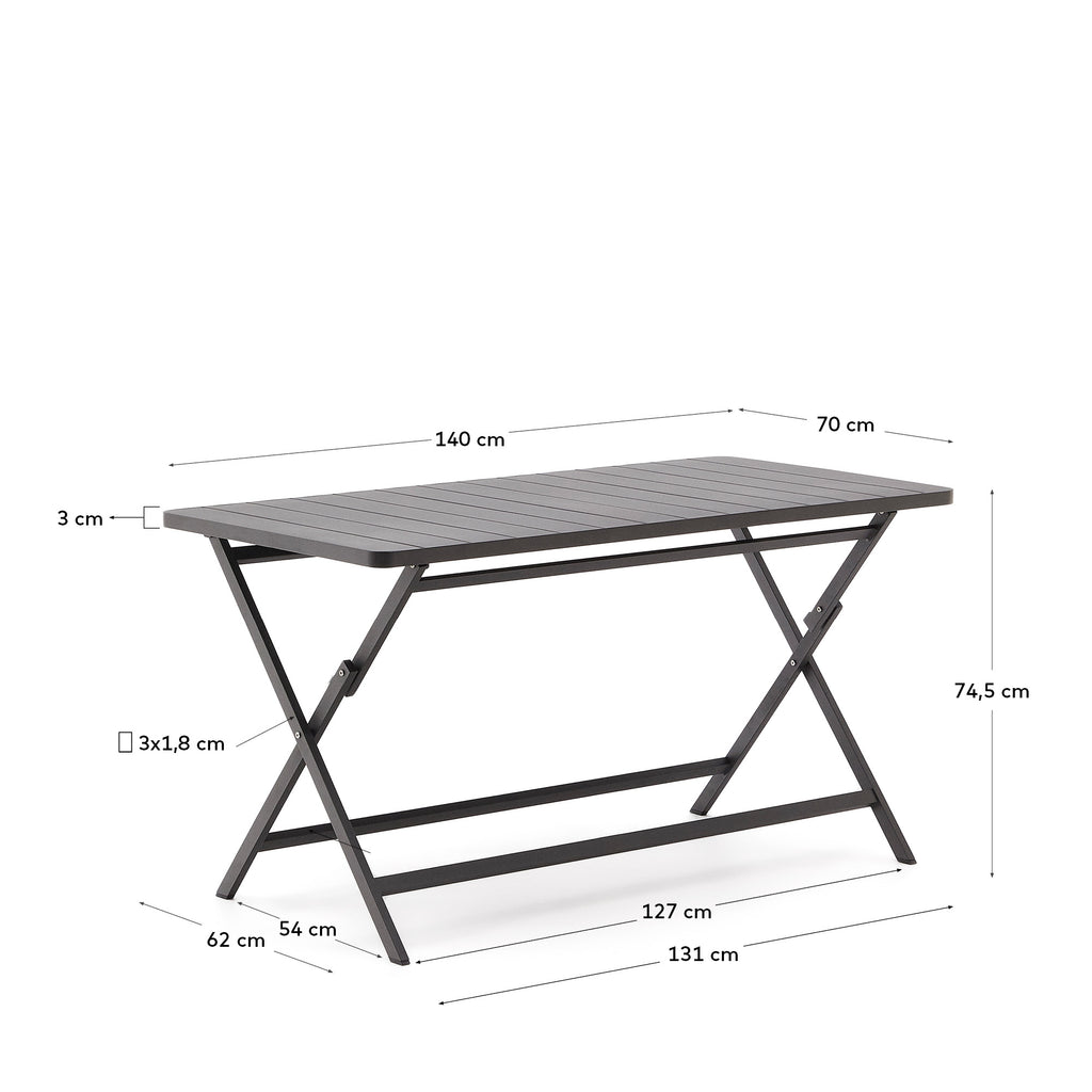 Torreta folding outdoor table made of aluminum with dark grey finish 140 x 70 cm