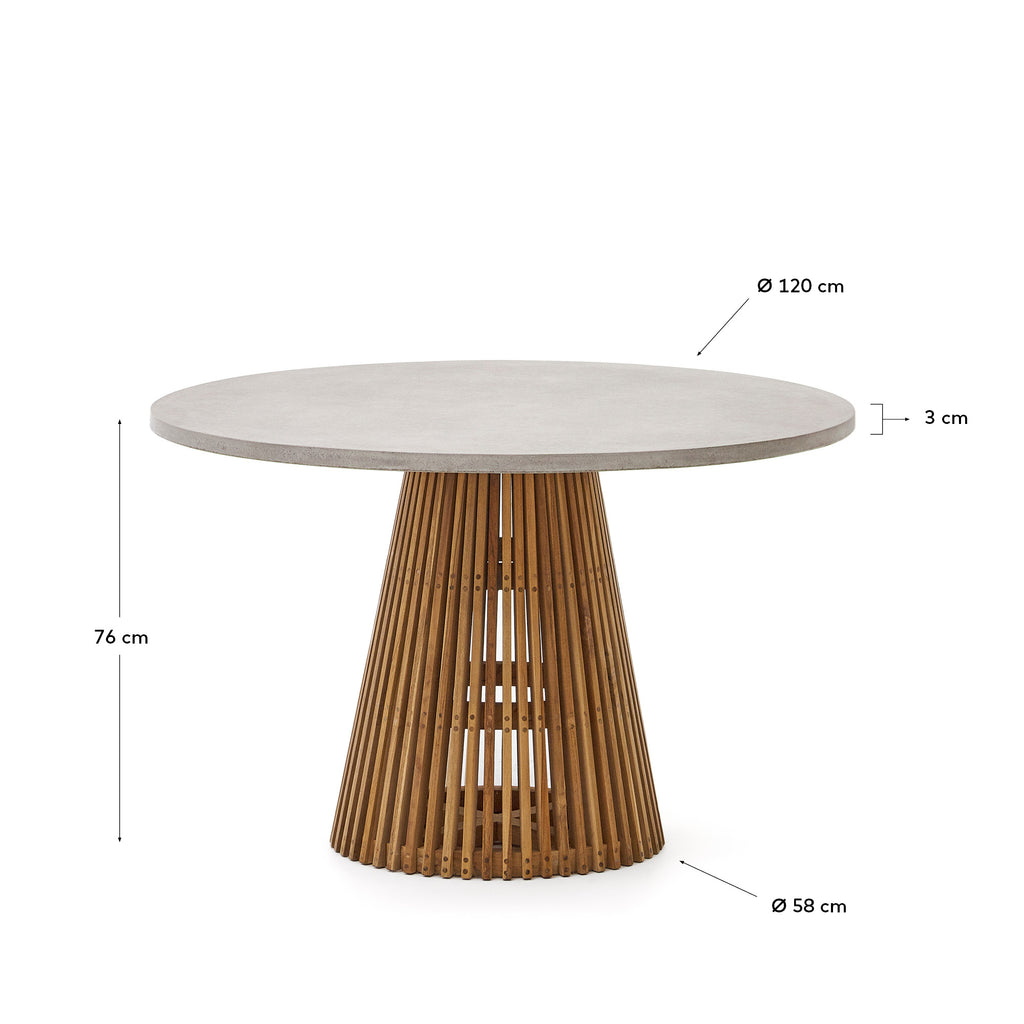 Alcaufar round outdoor table made of solid teak wood and grey cement Ø 120 cm