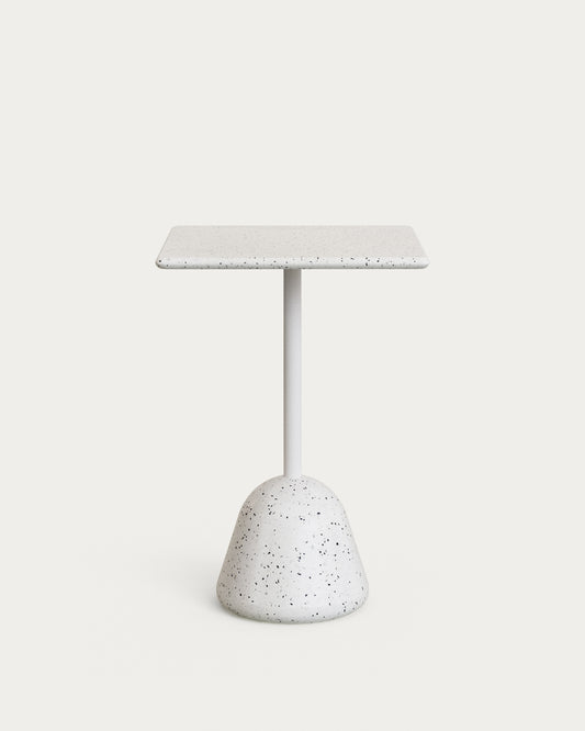 Saura high bar table in white terrazzo with a white terrazzo top, 95 x 70 x 70 cm
