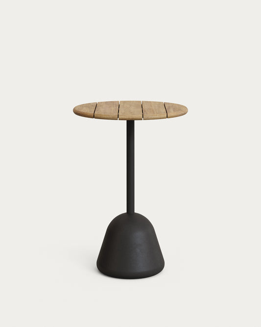 Saura high bar table black steel frame and natural finish acacia top, 95xØ70cm FSC 100%