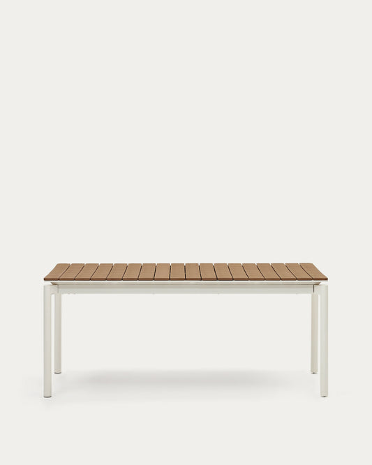 Canyelles extendable outdoor table, plastic lumber and matte white aluminium, 180 (240) x 100 cm