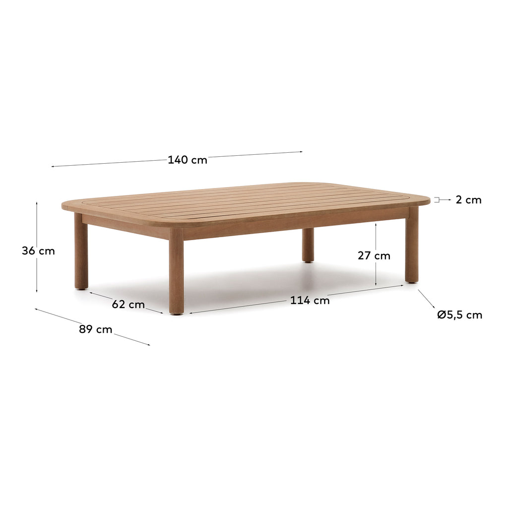 Sacova solid eucalyptus wood coffee table, 100% outdoor suitable 140 x 89 cm