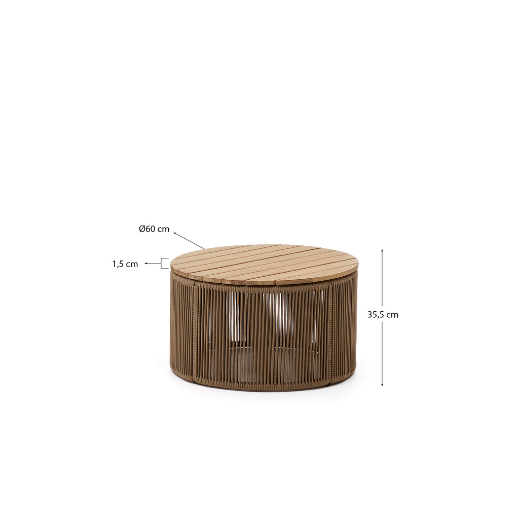 Dandara coffee table made of steel, beige cord and solid acacia wood, Ø60 cm FSC 100%