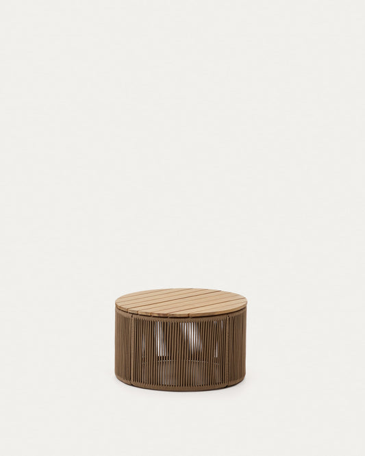 Dandara coffee table made of steel, beige cord and solid acacia wood, Ø60 cm FSC 100%