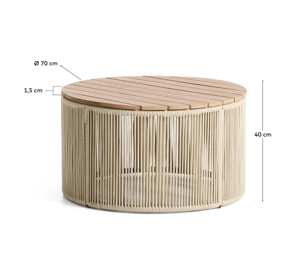 Dandara coffee table in steel, ecru rope cord and solid acacia wood Ø70cm FSC 100%