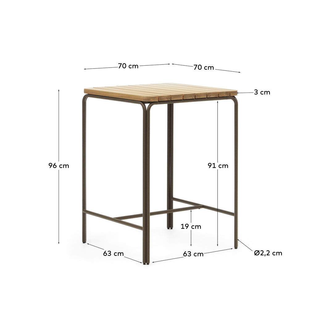 Salguer solid acacia & brown steel bar table, outdoor suitable, 70 x 70 cm FSC 100%