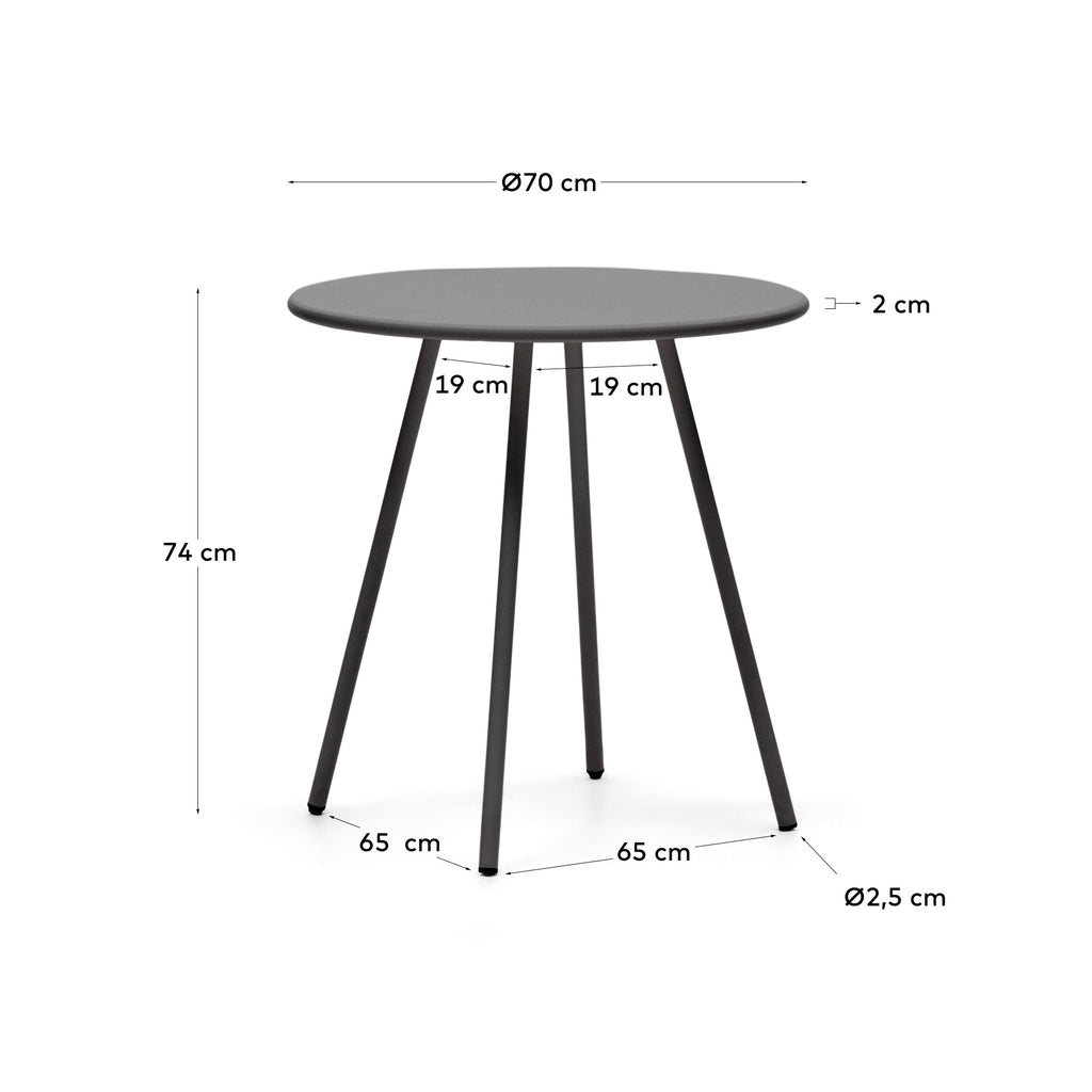 Montjoi round outdoor table in steel with a grey finish, Ø 70 cm