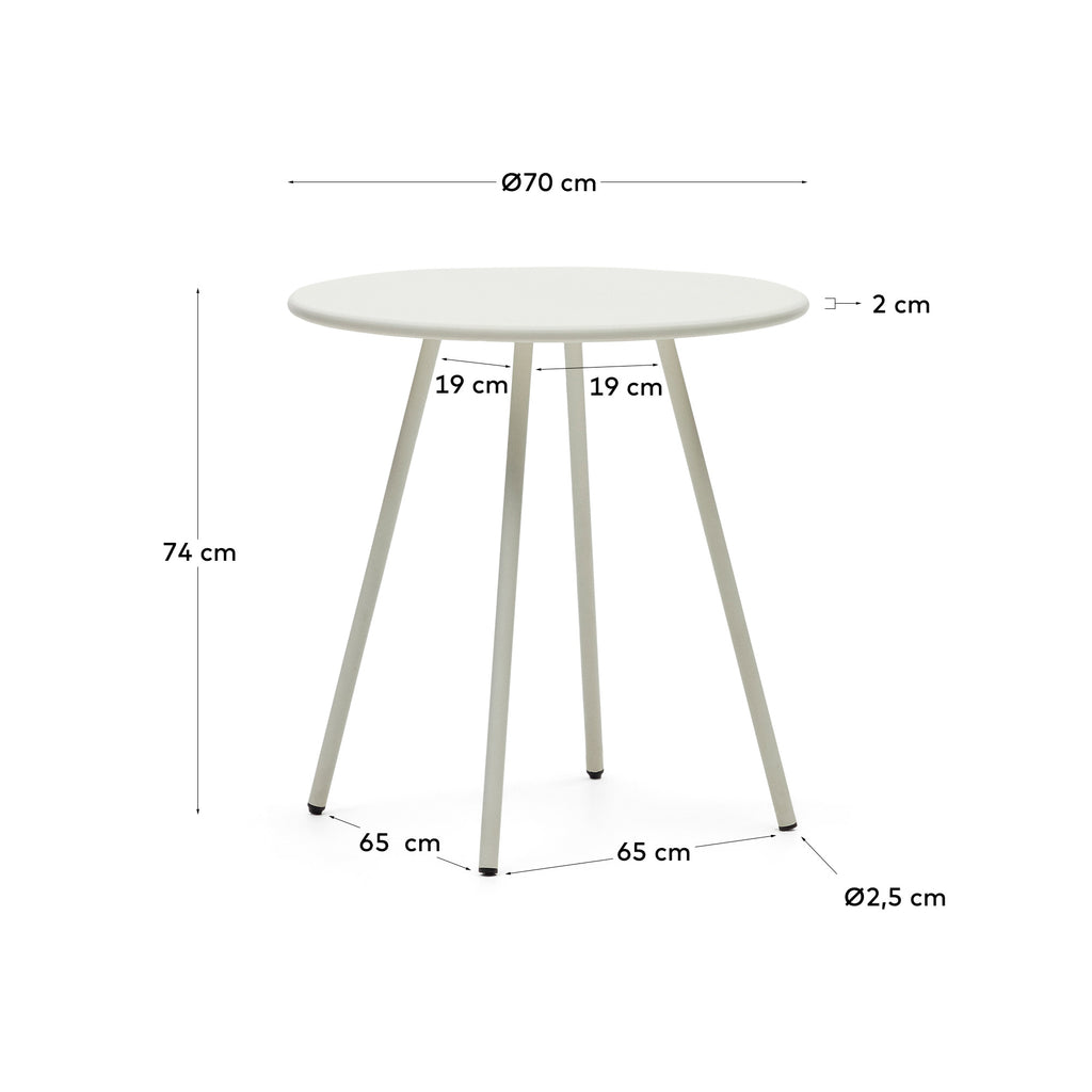 Montjoi round outdoor table in steel with a white finish, Ø 70 cm