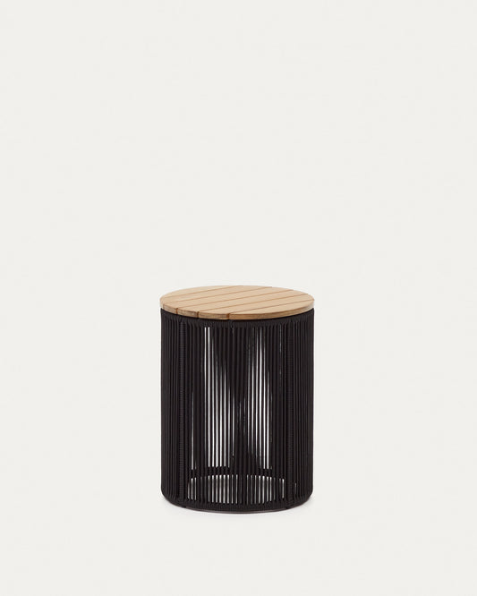 Dandara coffee table made of steel, black cord and solid acacia wood, Ø40 cm FSC 100%