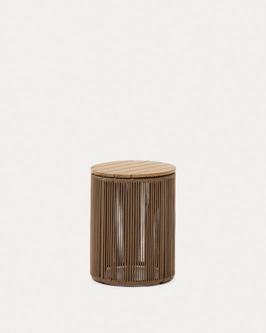 Dandara coffee table made of steel, beige cord and solid acacia wood, Ø40 cm FSC 100%