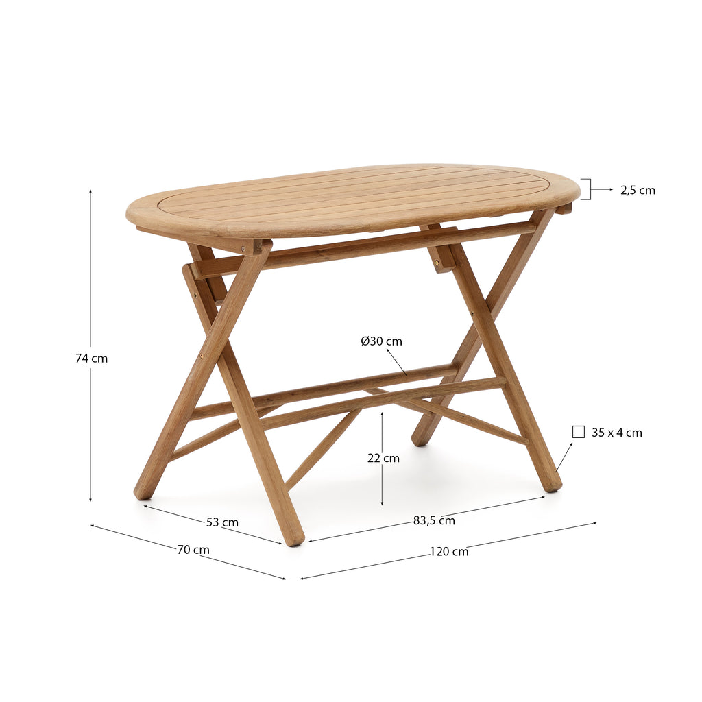Dandara folding table in solid acacia wood natural finish, Ø 120 x 60 cm FSC 100%