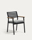Bona stackable outdoor chair in aluminium with black finish and solid teak wood armrests
