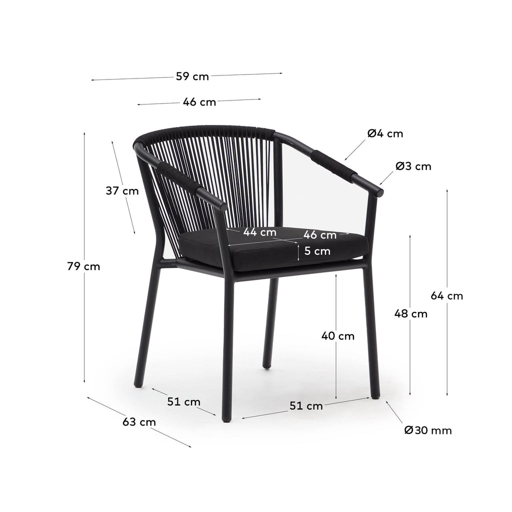 Xelida stackable garden chair in aluminium and black cord