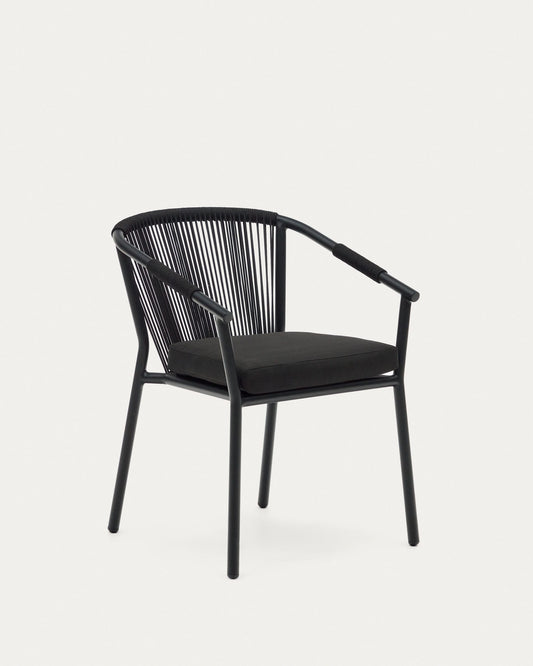 Xelida stackable garden chair in aluminium and black cord