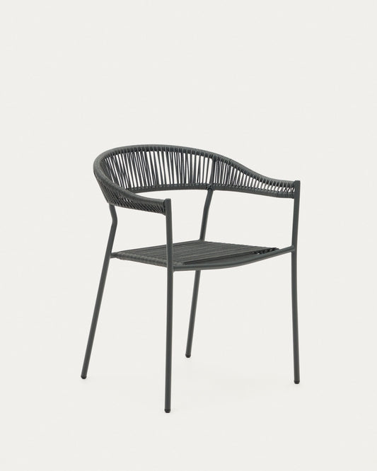 Futadera stackable outdoor chair in grey synthetic cord and grey painted steel