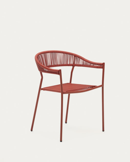 Futadera stackable outdoor chair in terracotta synthetic cord and terracotta painted steel